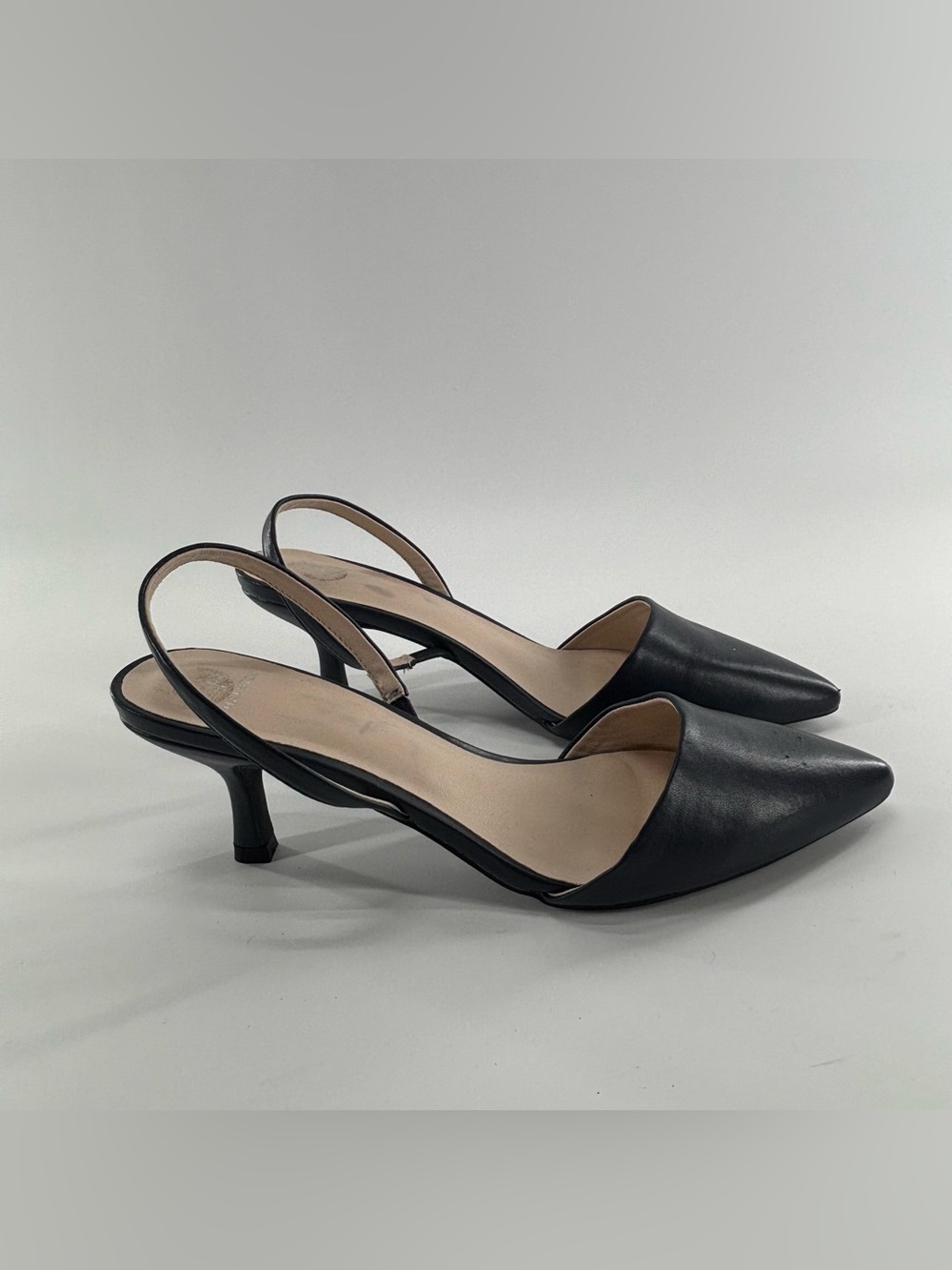 H by Halston Valencia kitten heel slingbacks pointed toe 8.5 navy blue - Picture 3 of 11
